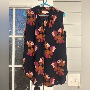 LOFT Women's Sleeveless Floral Blouse - Navy and Pink
